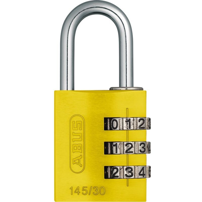 Kodehengelås 145/30 m/3 kodehjul gul aluminium